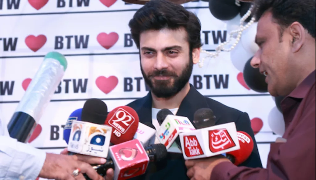 Fawad Khan giving interview to different media channels like: Geo, 92 News, New News etc
