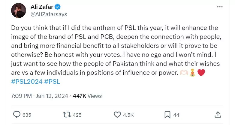PSL 9 Anthem Poll: Ali Zafar and Fans Join Forces on Social Media 3 PSL 9 Anthem Poll by Ali Zafar